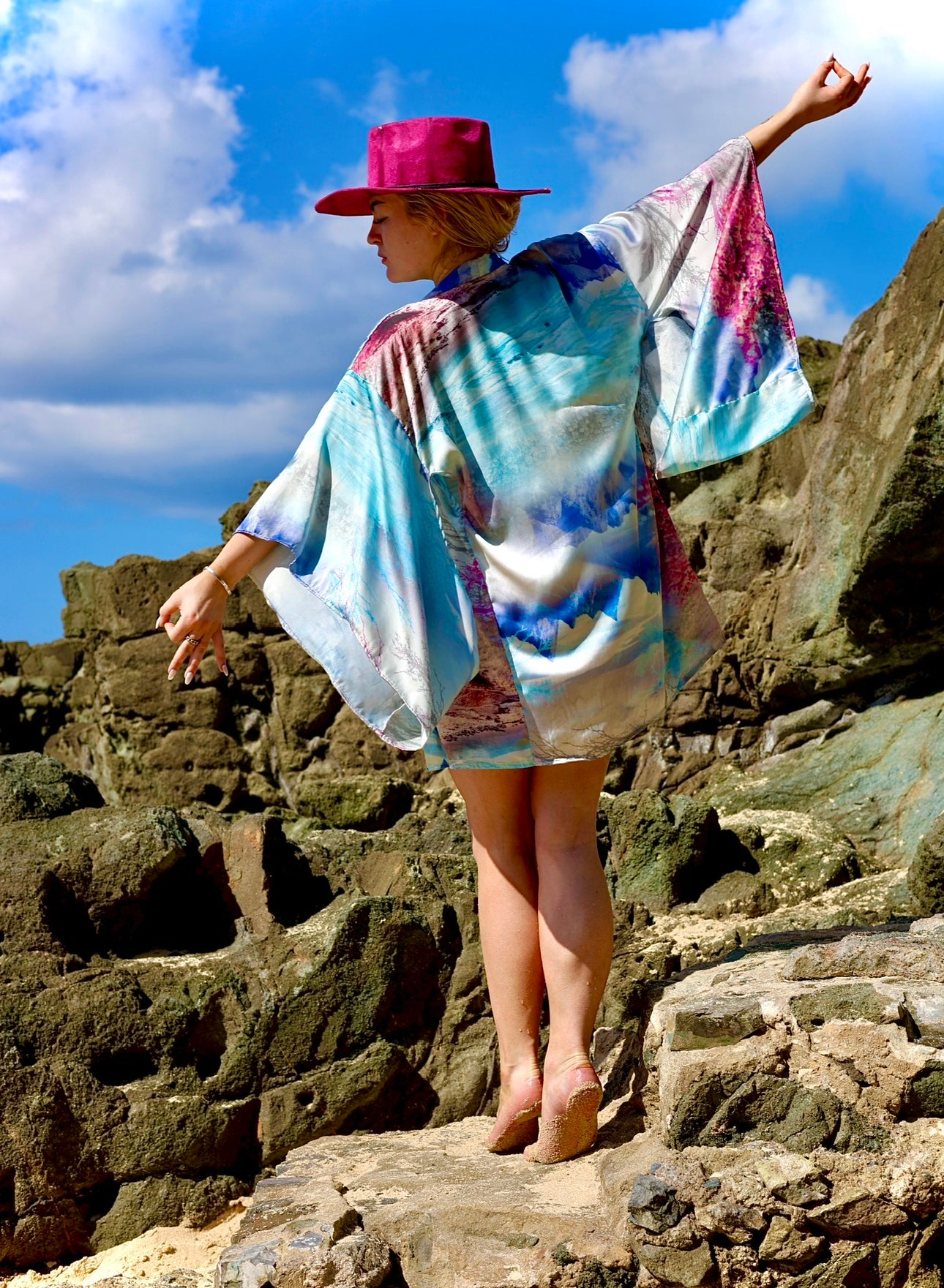 Sakura Whispers: Embrace Serenity in our Japanese Blossom Silk Kimono
